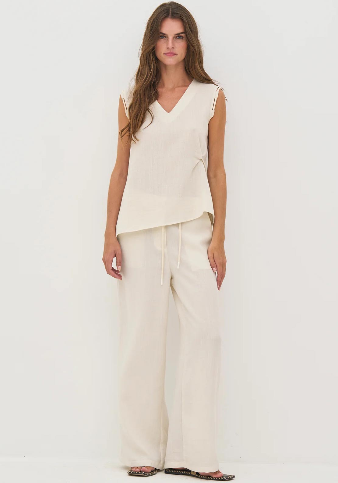 Nu Denmark Delei V Neck Cinched Top, Cream