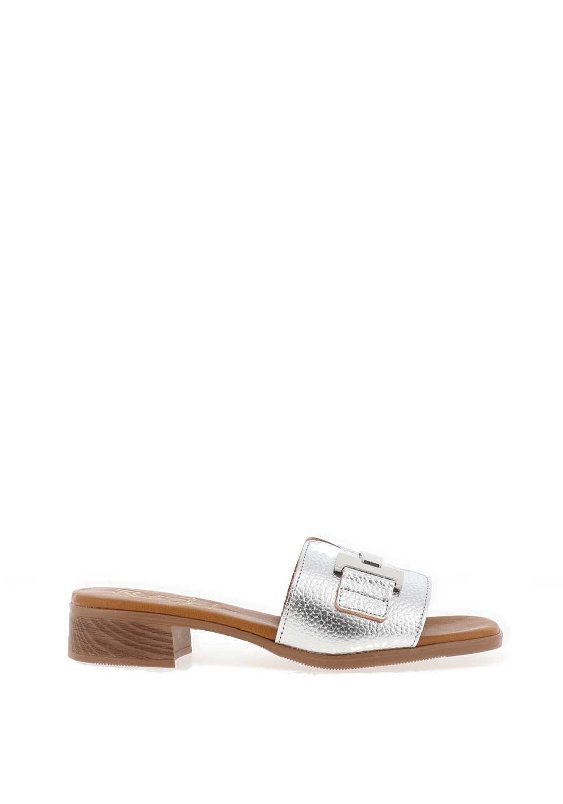 Oh My Sandals Leather Low Heel Mule Sandals, Silver