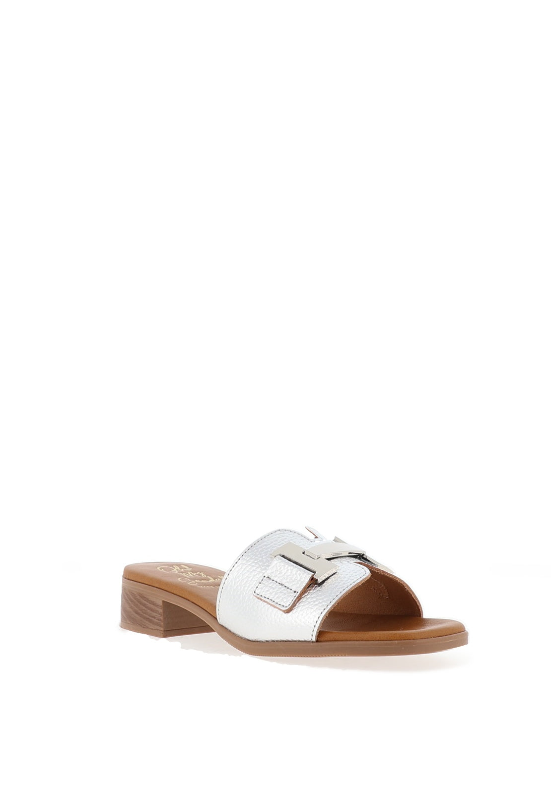 Oh My Sandals Leather Low Heel Mule Sandals, Silver