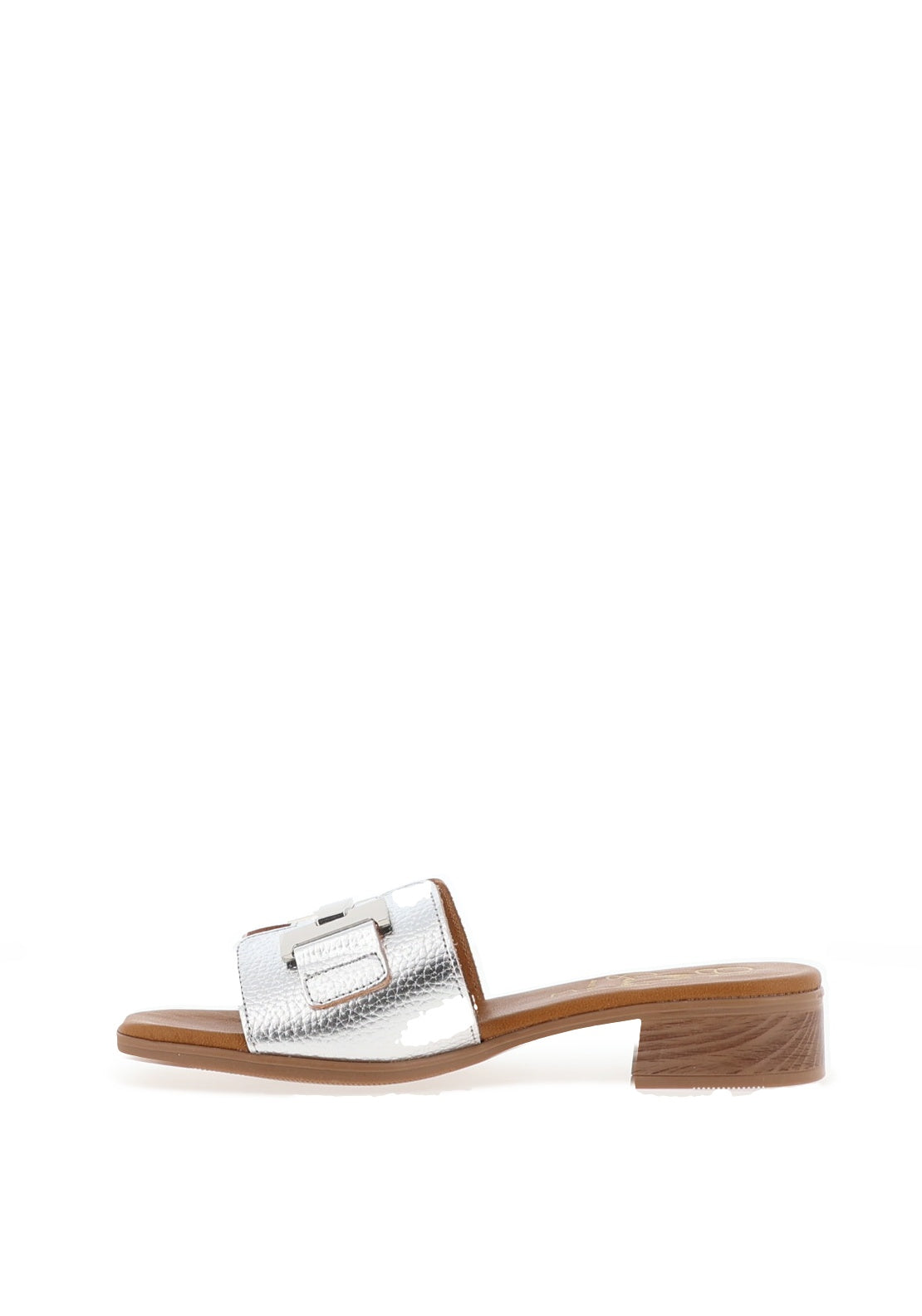 Oh My Sandals Leather Low Heel Mule Sandals, Silver