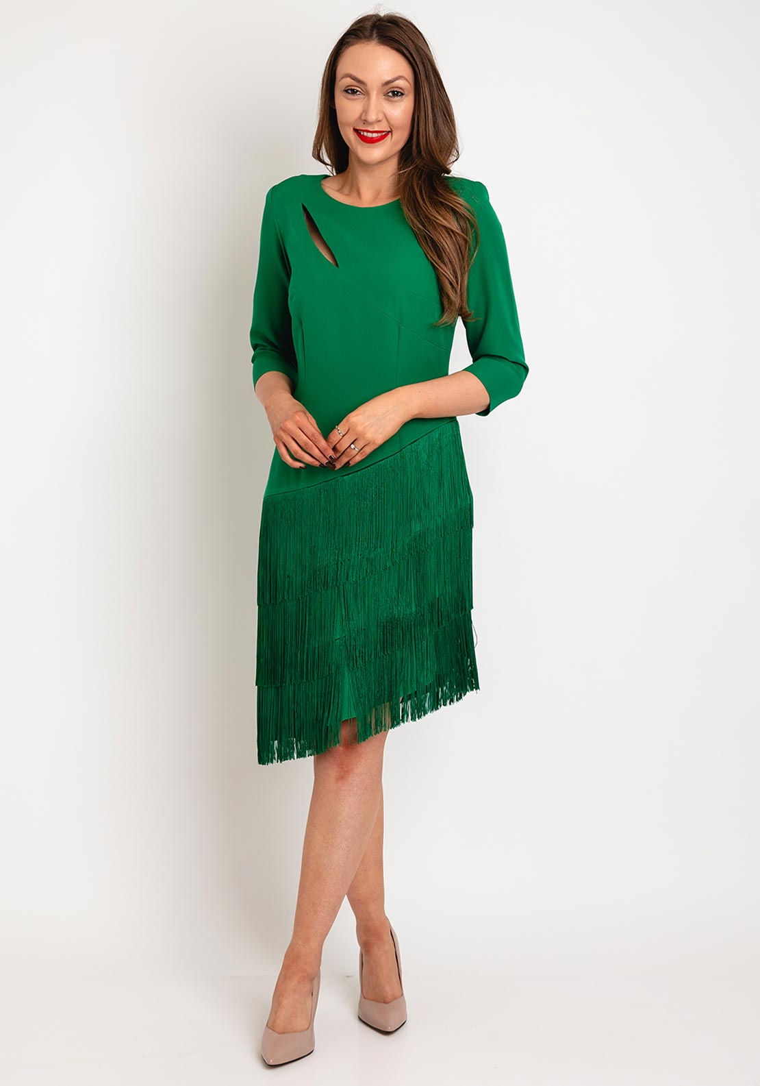 Olimara Tiered Fringe Tassel Skirt Knee Length Dress, Green - McElhinneys Olimara Tiered Fringe Tassel Skirt Knee Length Dress, Green - McElhinneys