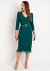 Olimara Feather Trim Midi Dress, Green