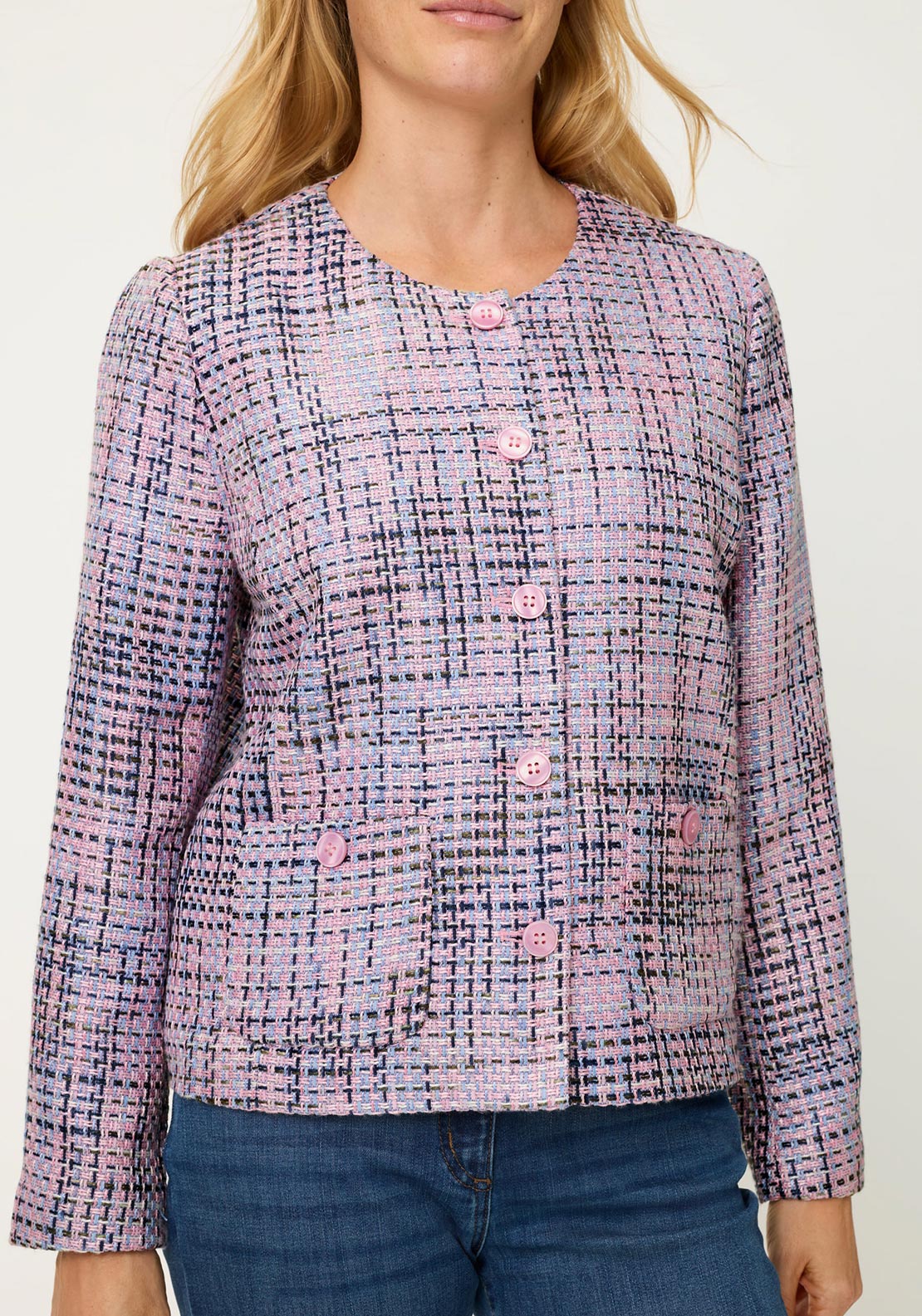 Olsen Tweed Style Structured Jacket, Pink