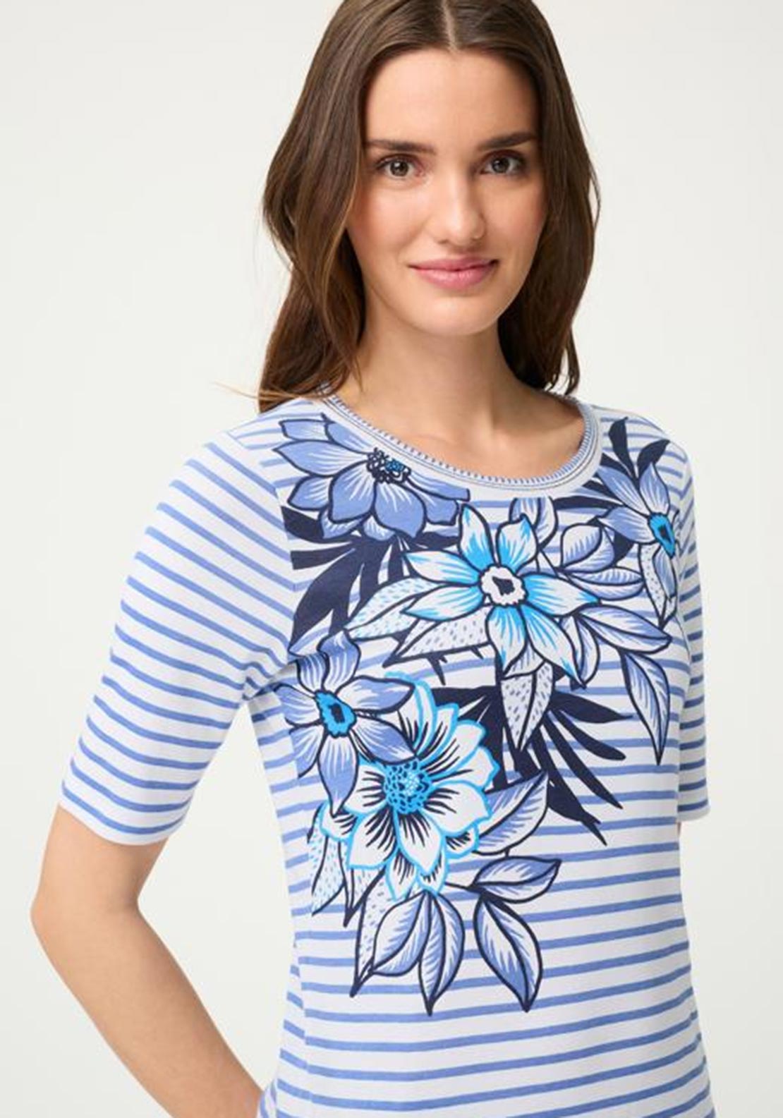 Olsen Striped with Floral Print Top, Blue Multi