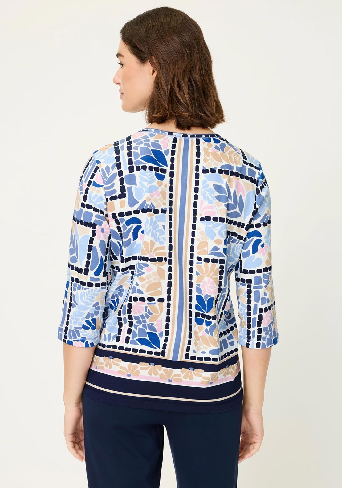 Olsen Leaf Print Cotton Top, Blue