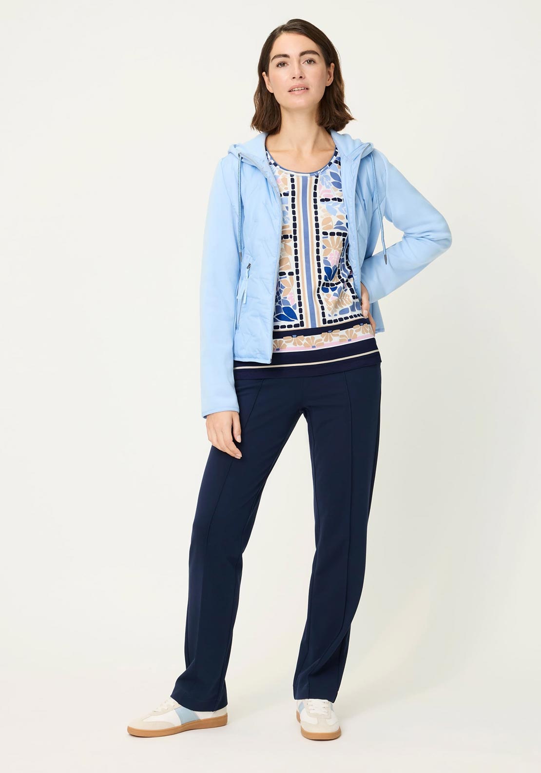 Olsen Leaf Print Cotton Top, Blue