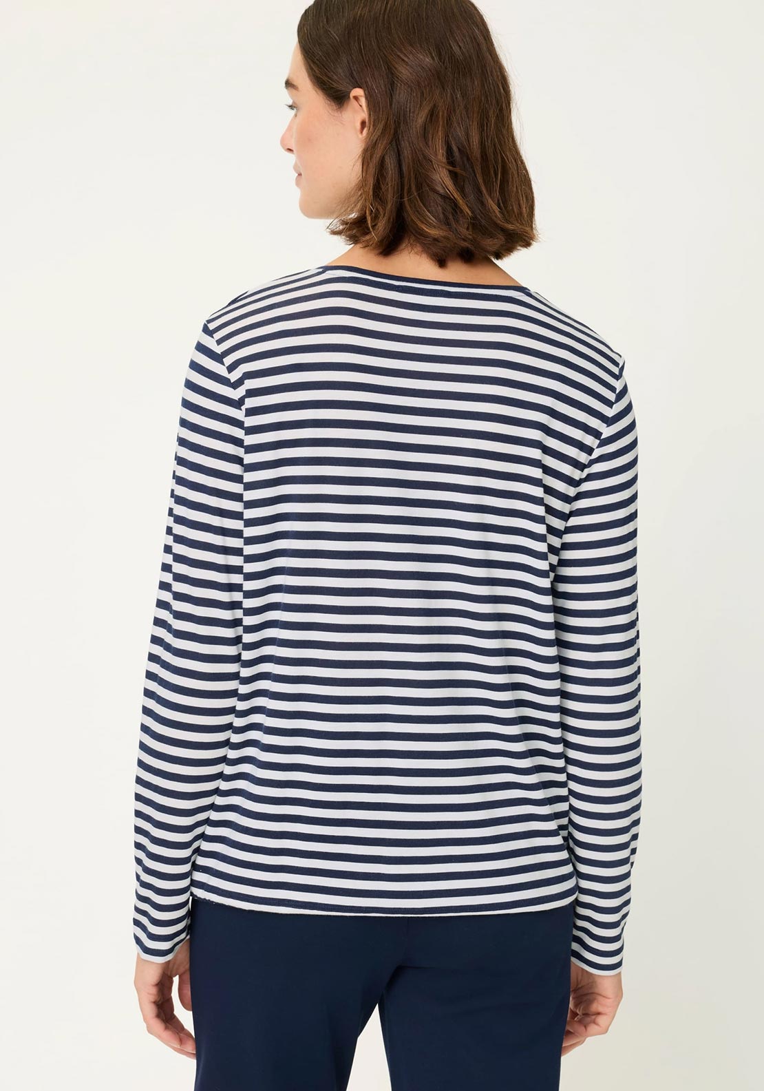 Olsen Contrast Print Round Neck Top, Navy