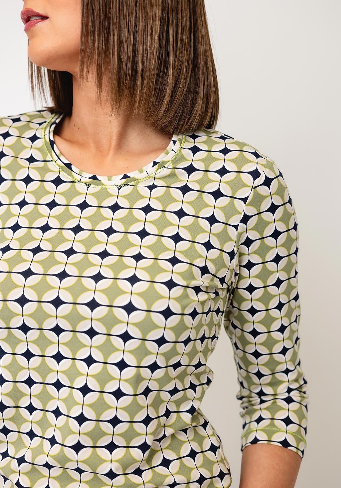 Olsen Geometric Print T-Shirt, Green Multi