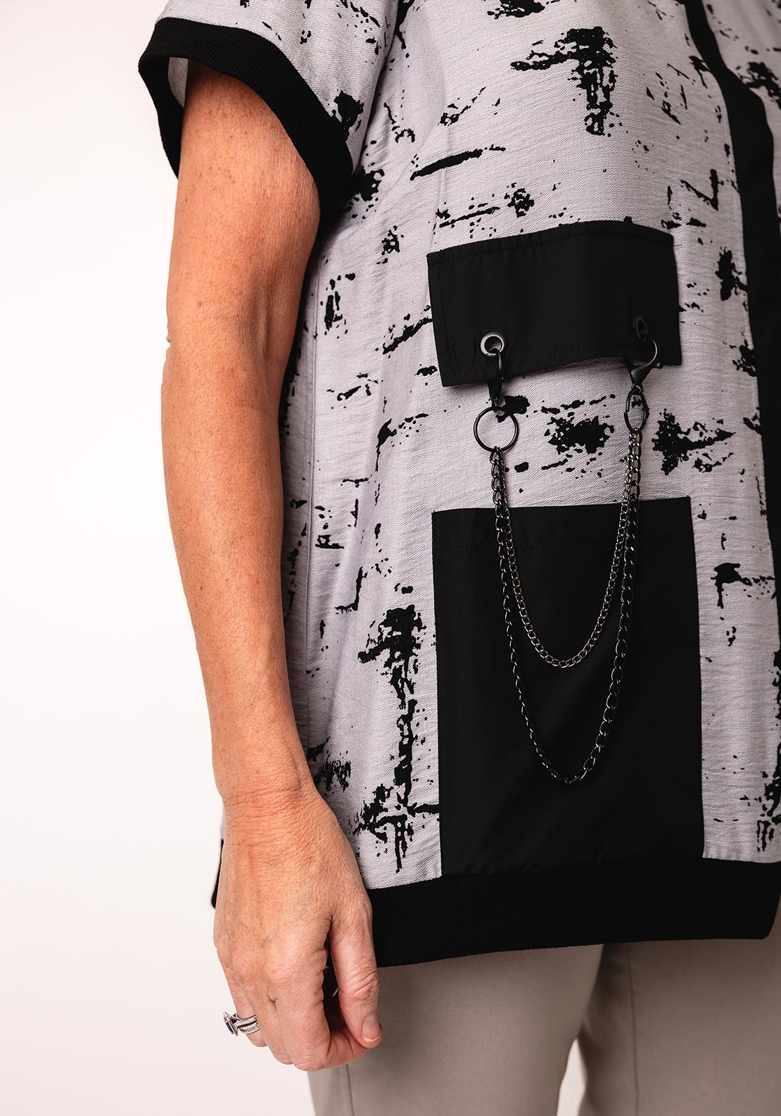 Ora Stone Printed Top, Grey and Black