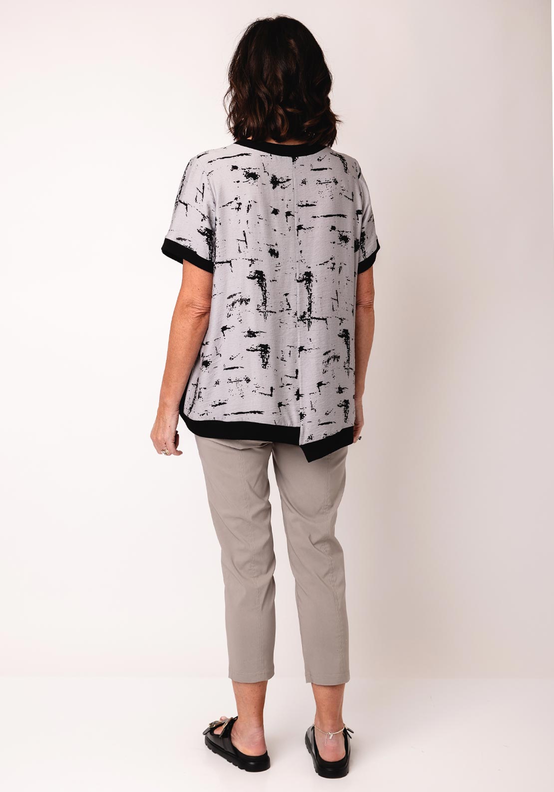 Ora Stone Printed Top, Grey and Black