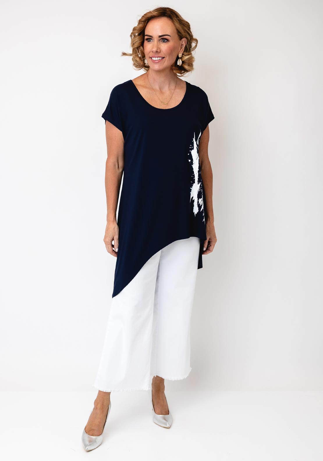 Ora Paint Splatter Detail T-Shirt, Navy