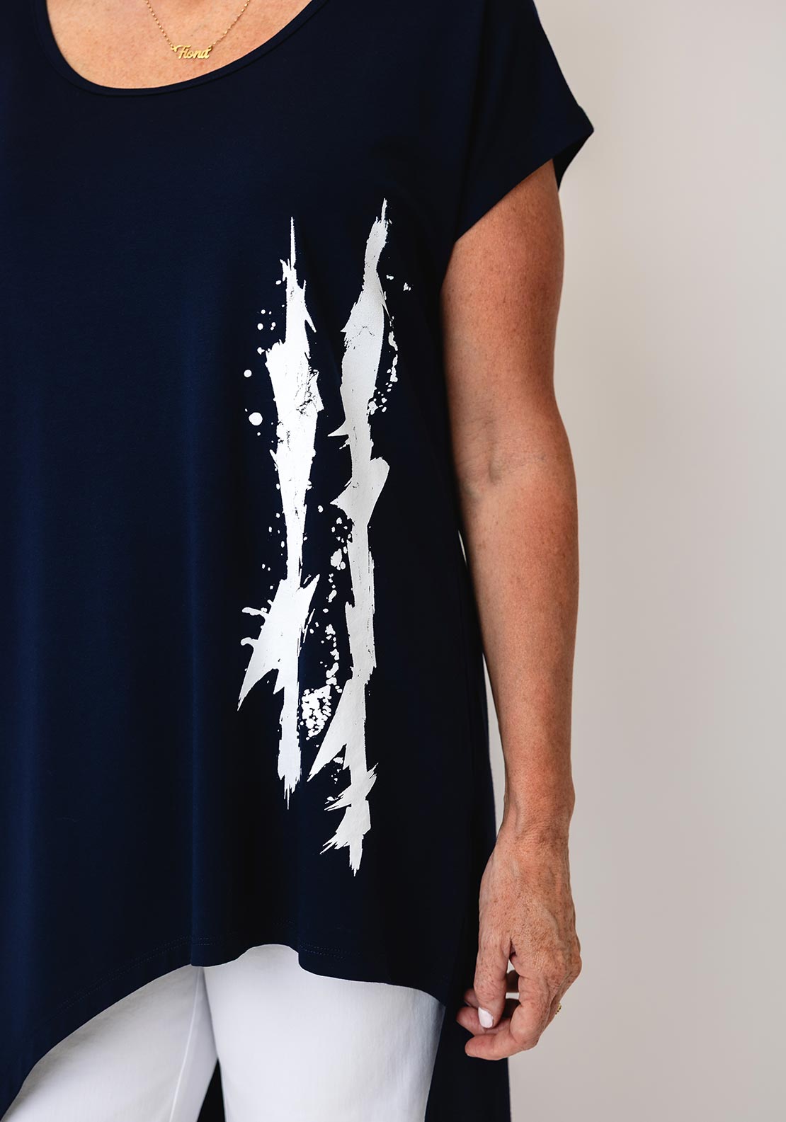 Ora Paint Splatter Detail T-Shirt, Navy