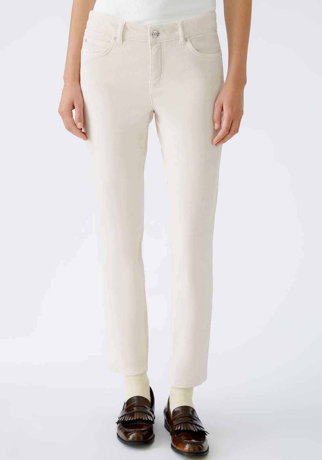 Oui The Baxtor Slim Leg Corduroy Trousers, Light Beige McElhinneys