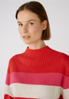 Oui Block Stripe Knitted Jumper, Red Rose