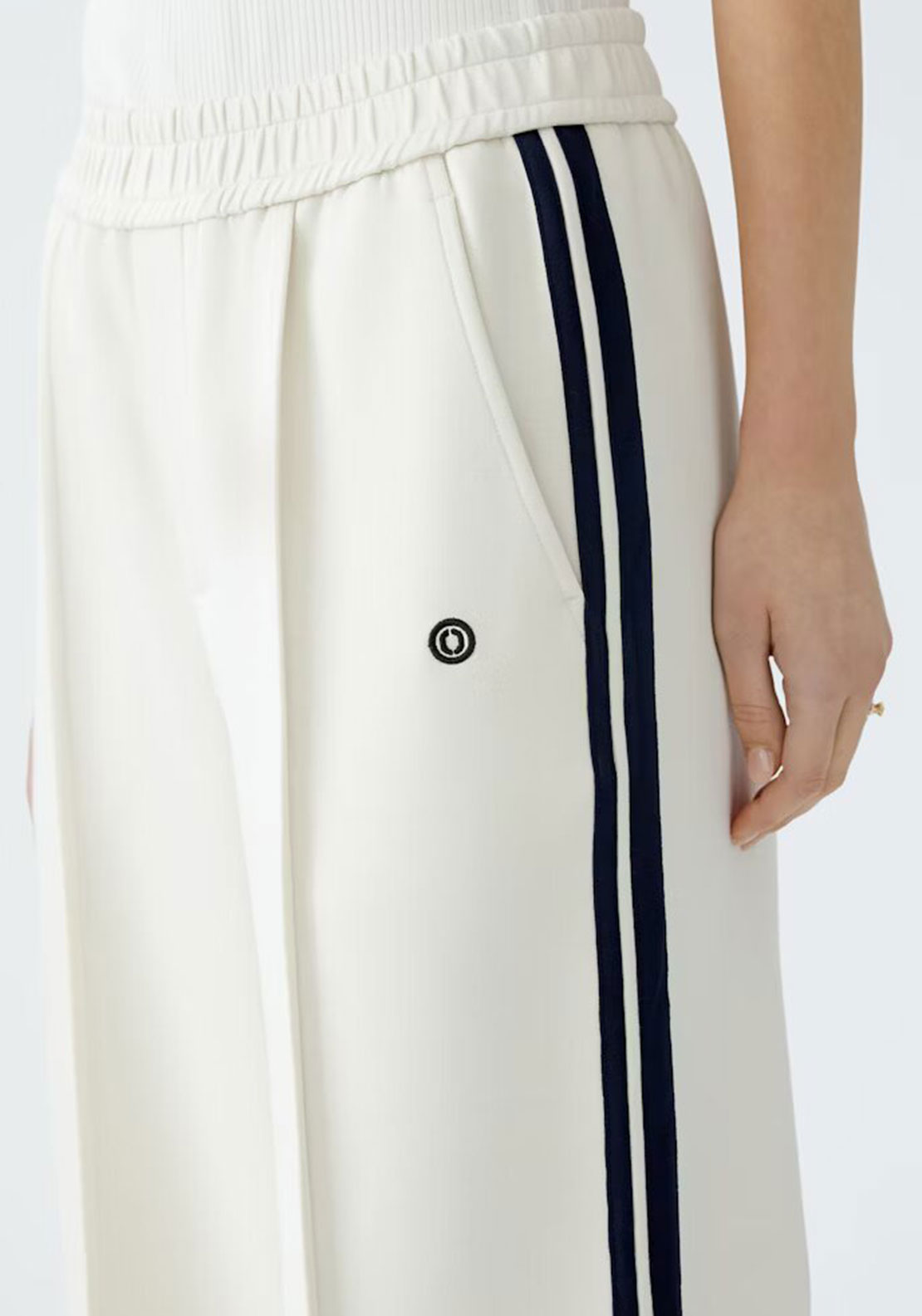 Oui Side Striped Wide Leg Joggers, Cream and Navy