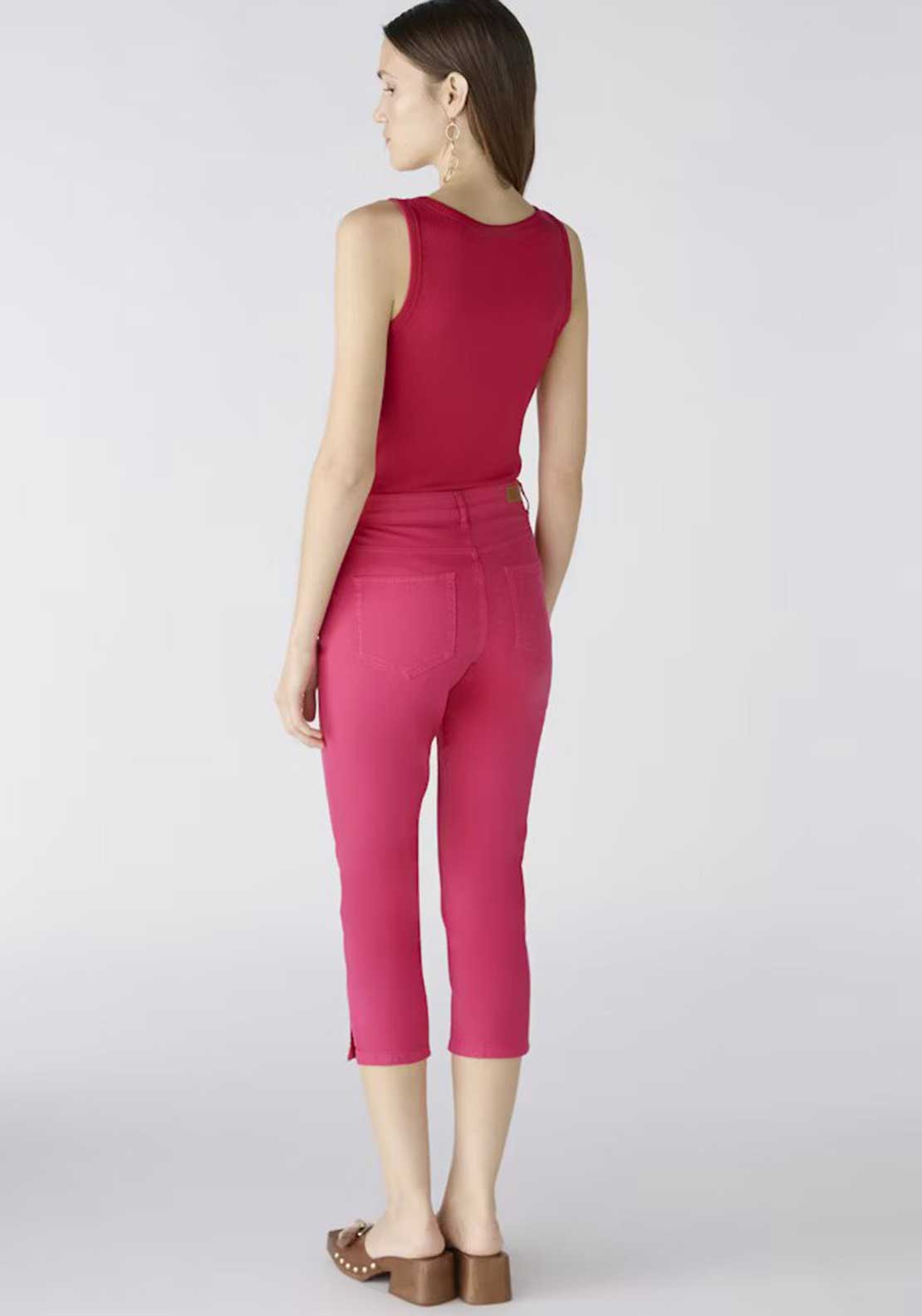 Oui Slim Fit Mid Waist Capri Trousers, Pink