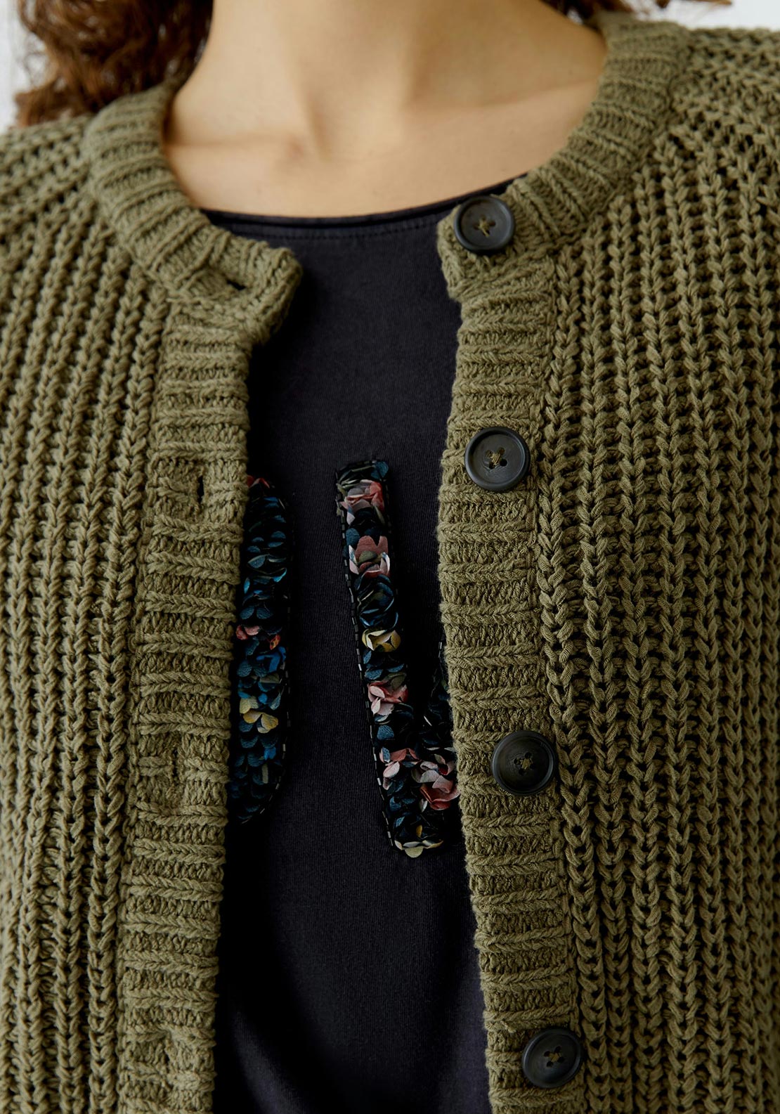 Oui Knitted Button Up Cardigan, Green