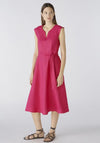 Oui Linen Cotton Fit and Flare Midi Dress, Pink