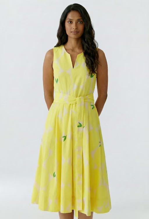 Oui Lemon Print with Belt Detail A-Line Dress, Yellow - McElhinneys Oui Lemon Print with Belt Detail A-Line Dress, Yellow - McElhinneys