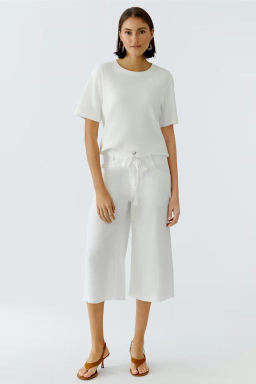 Oui High Waisted Cropped Trousers, White