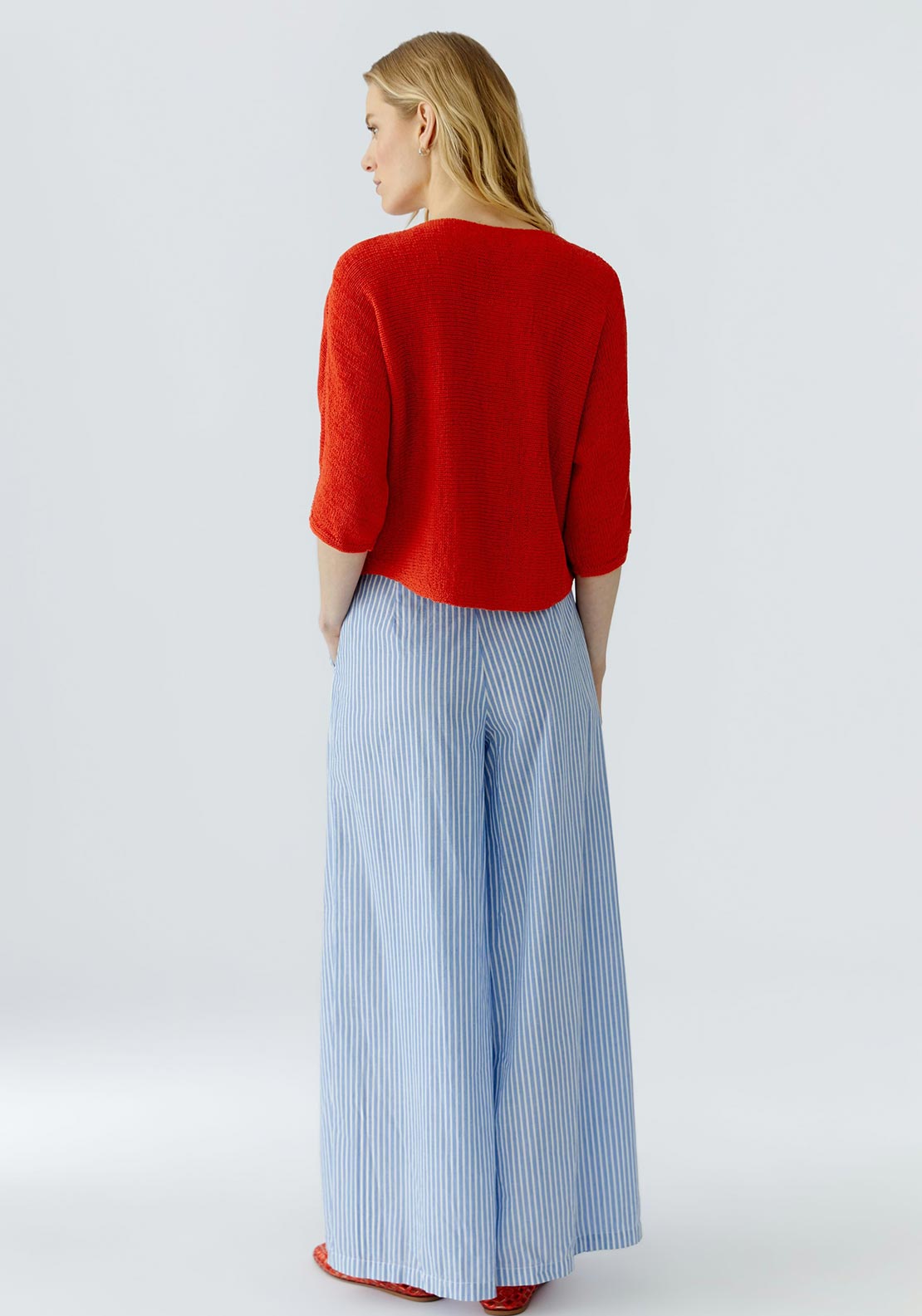 Oui Cotton-Blend Knitted Pullover, Red
