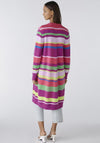 Oui Striped Knitted Longline Cardigan, Lilac Green