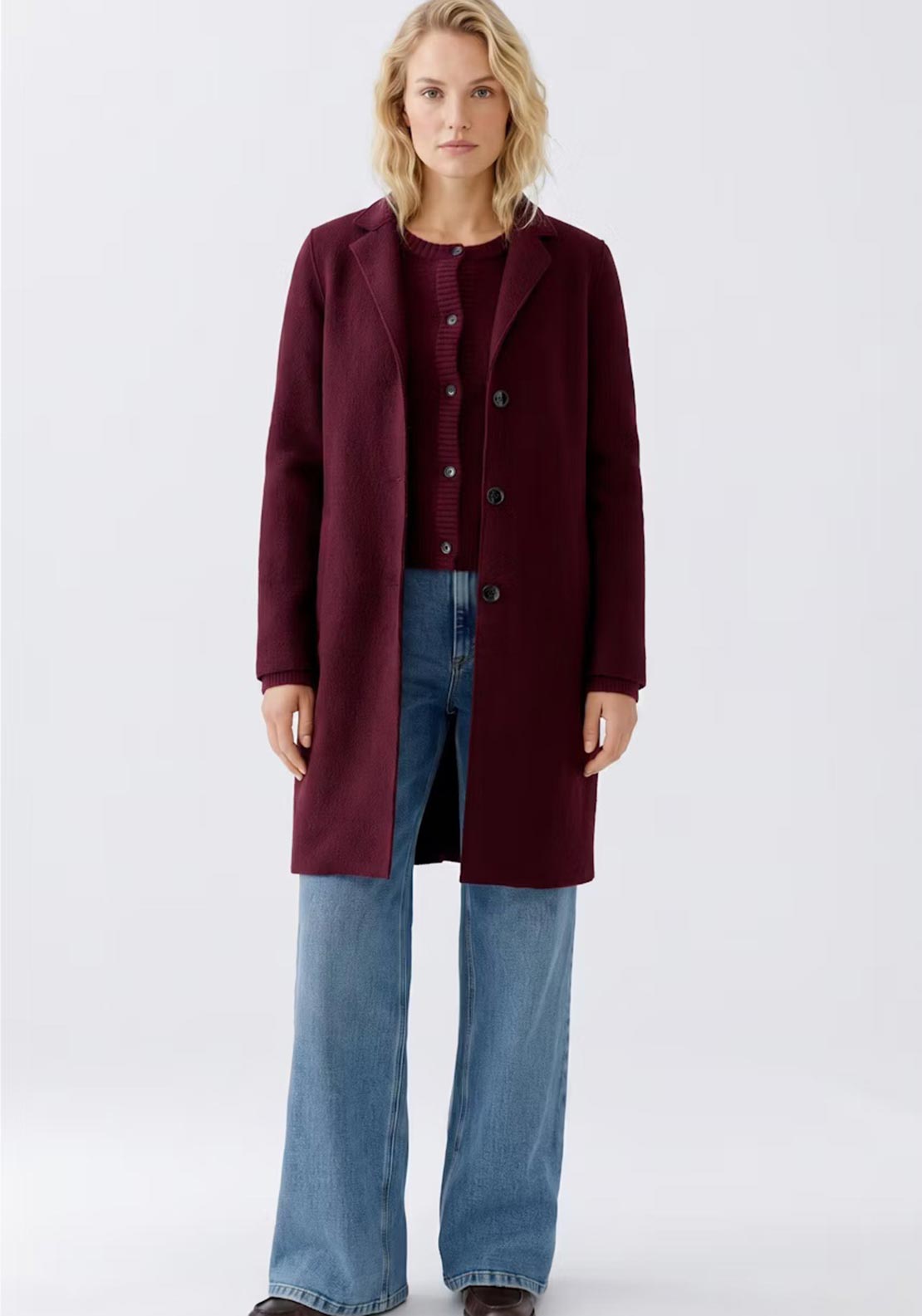Oui Mayson Longline Wool Coat, Wine