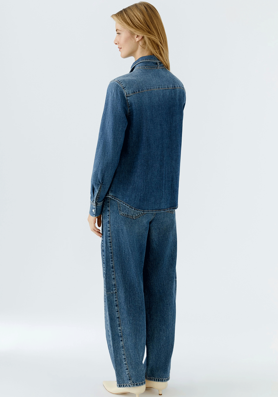 Oui Pussybow Denim Blouse, Blue