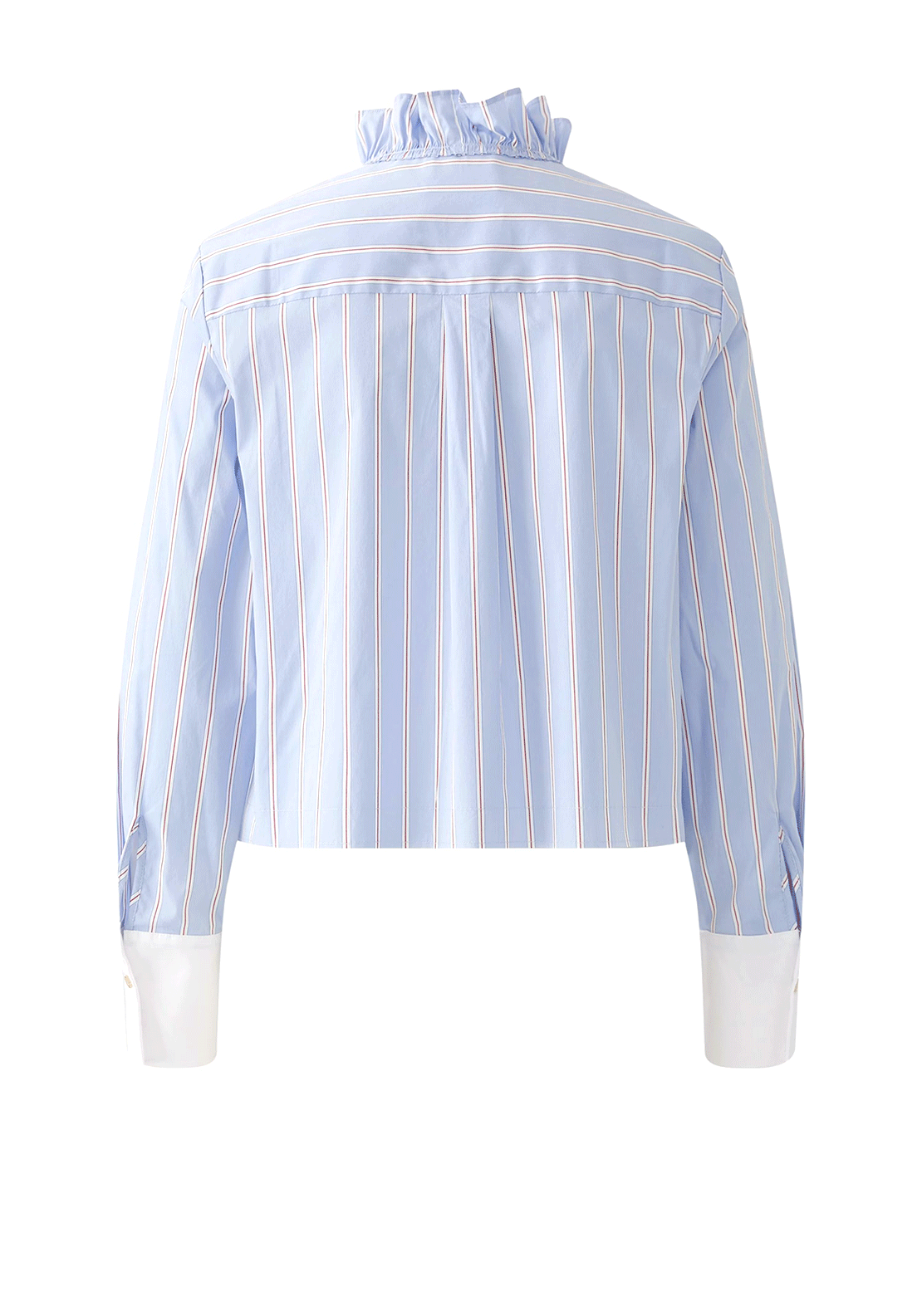 Oui Striped Ruffle Neck Shirt, Blue