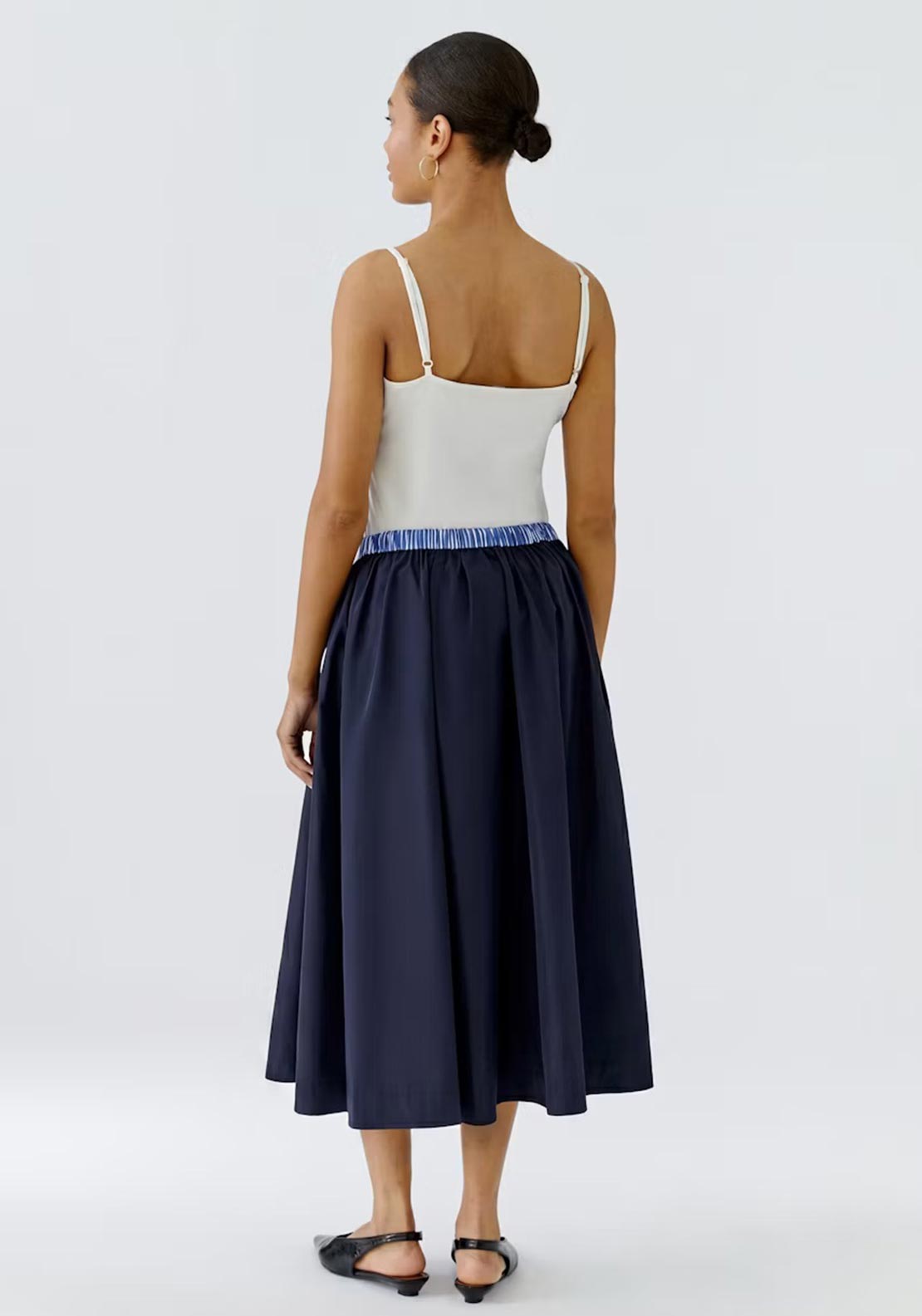 Oui Nylon A-Line Midi Skirt, Navy