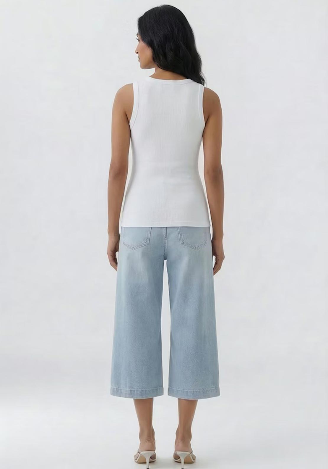 Oui Slogan in Rhinestone Detail Ribbed Tank Top, White
