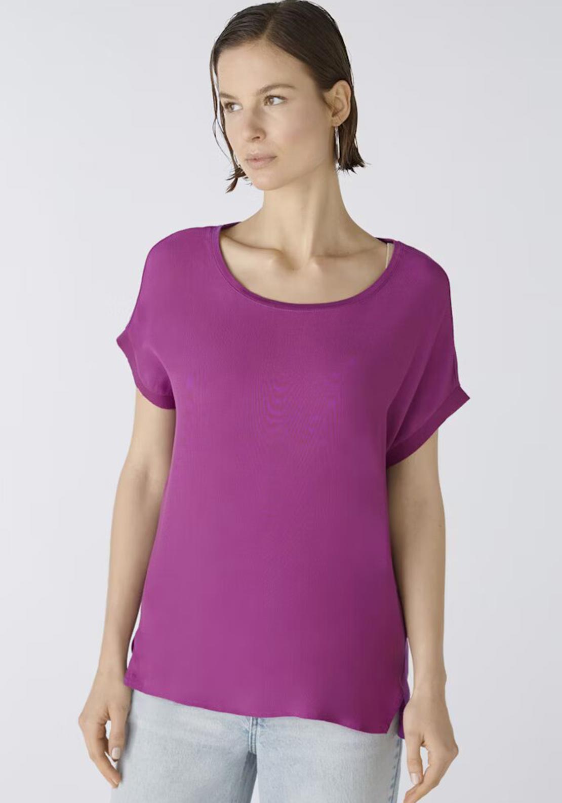 Oui Ayono Contrast Jersey Back Top, Sparkling Grape McElhinneys