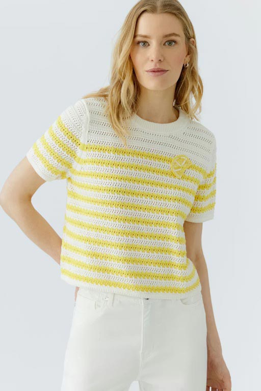 Oui Striped Knitted Pullover, White and Yellow