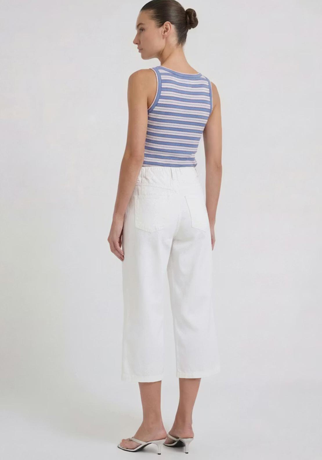 Oui Cotton-Blend Cropped Trousers, White