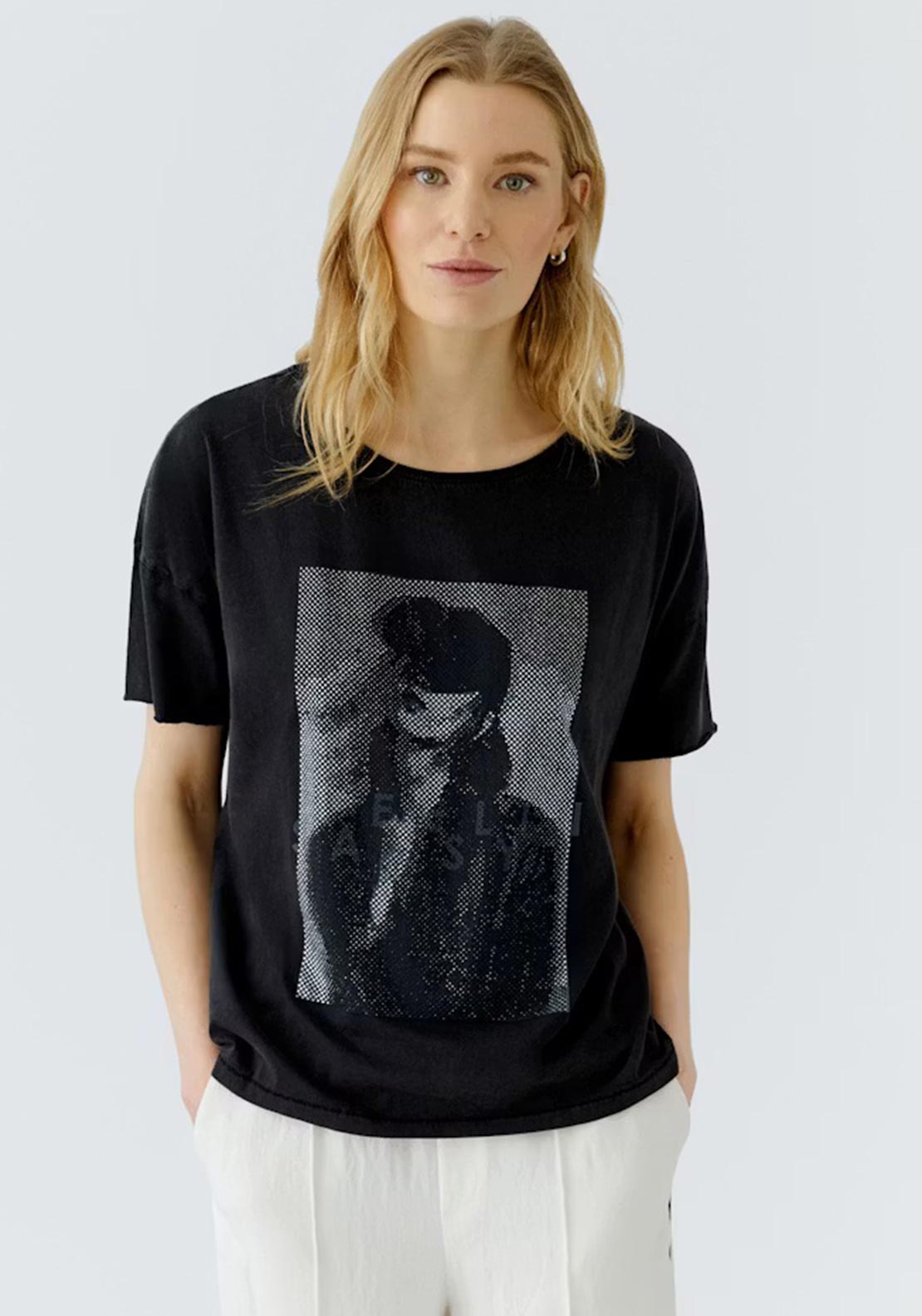 Oui Rhinestone Graphic Print T-Shirt, Washed Black