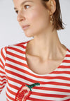 Oui Sequin Chilli Striped T-Shirt, Red
