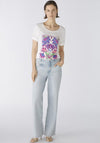 Oui Graphic Flower Stitch Trim T-Shirt, White
