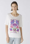 Oui Graphic Flower Stitch Trim T-Shirt, White