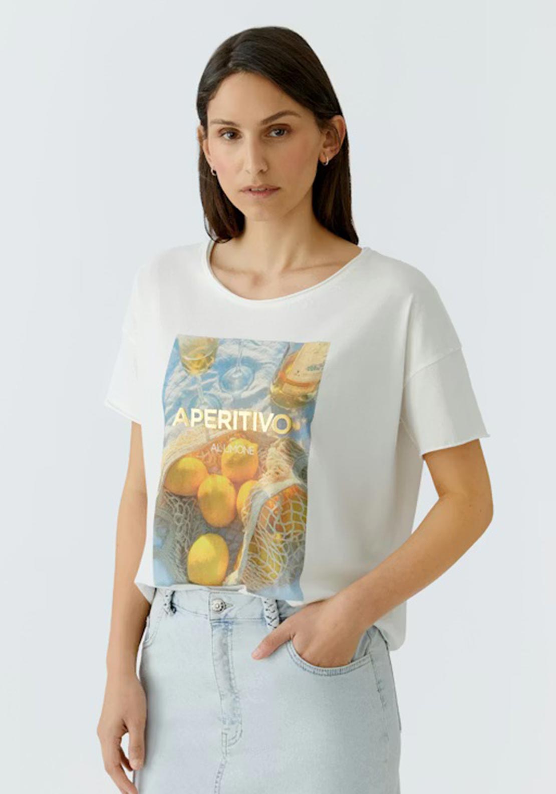 Oui Oversized with Lemon Print T-Shirt, White