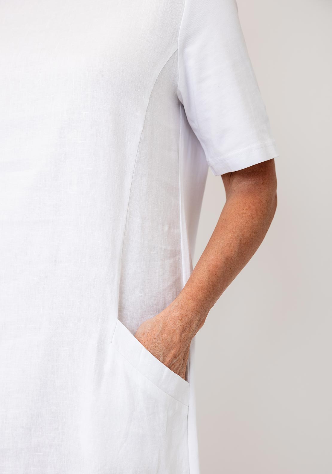 Oui Ribbed Neck Linen Dress, White