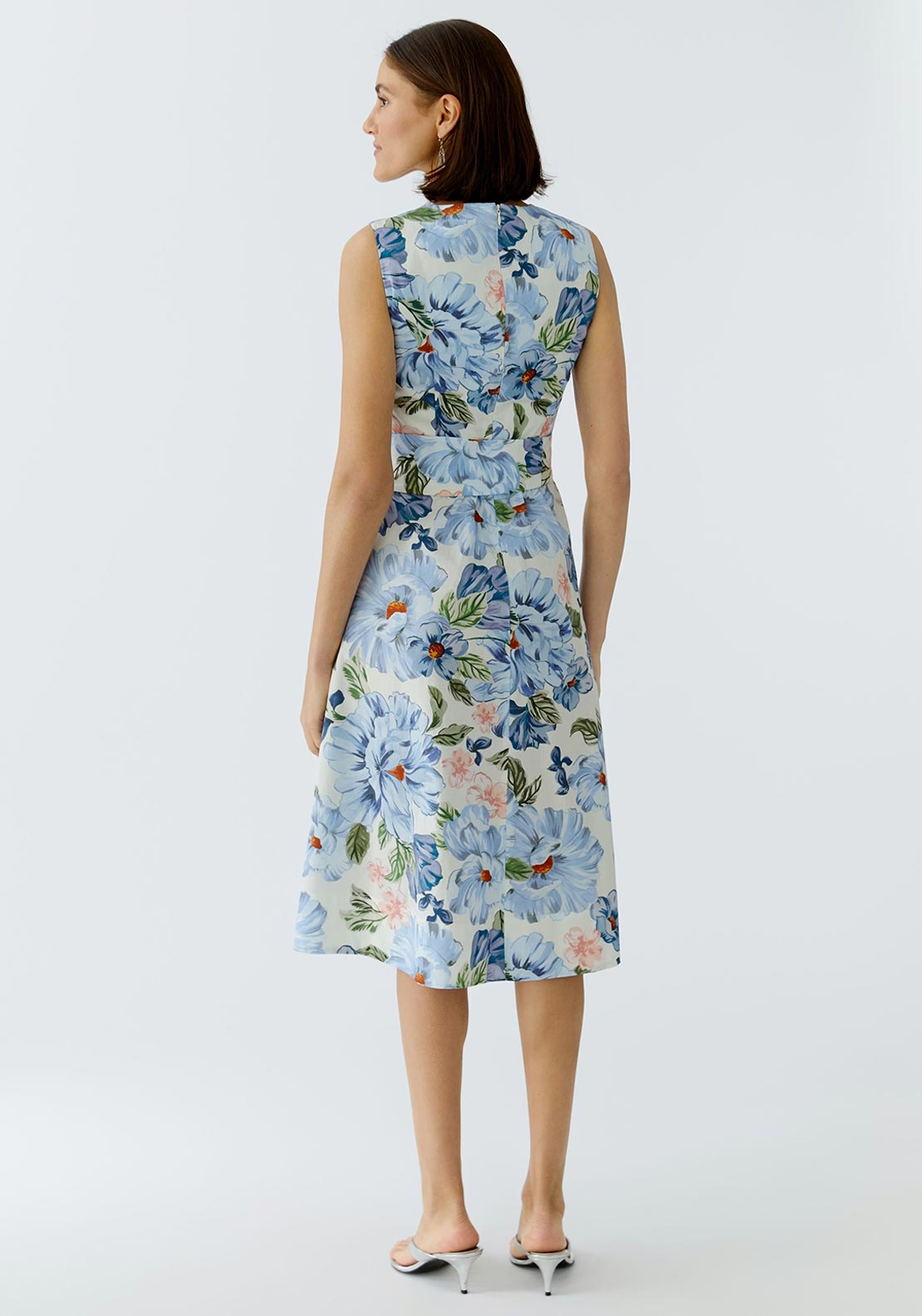Oui Floral Pleated Midi Dress, Blue