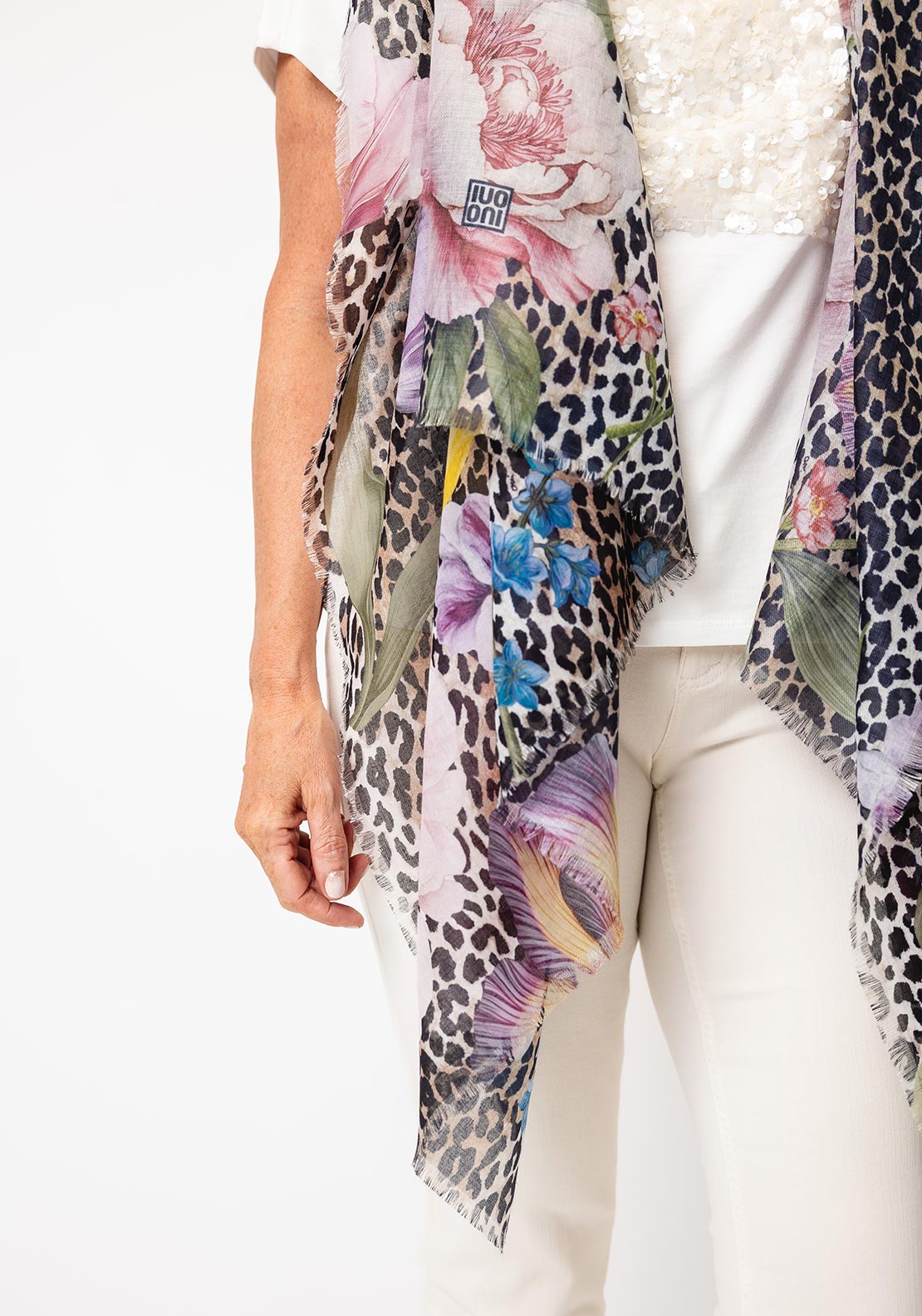 Oui Floral Leopard Floral Print Scarf, Cream