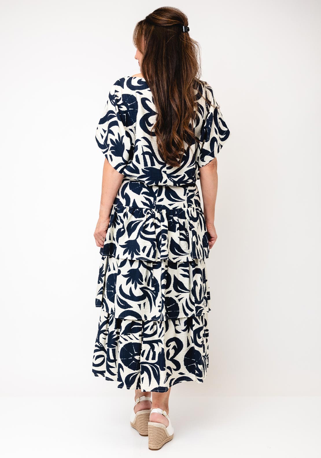 Oui Botanical Print Layered Midi Skirt, Navy