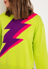Oui Lightning Bolt Knit Sweater, Lime Green