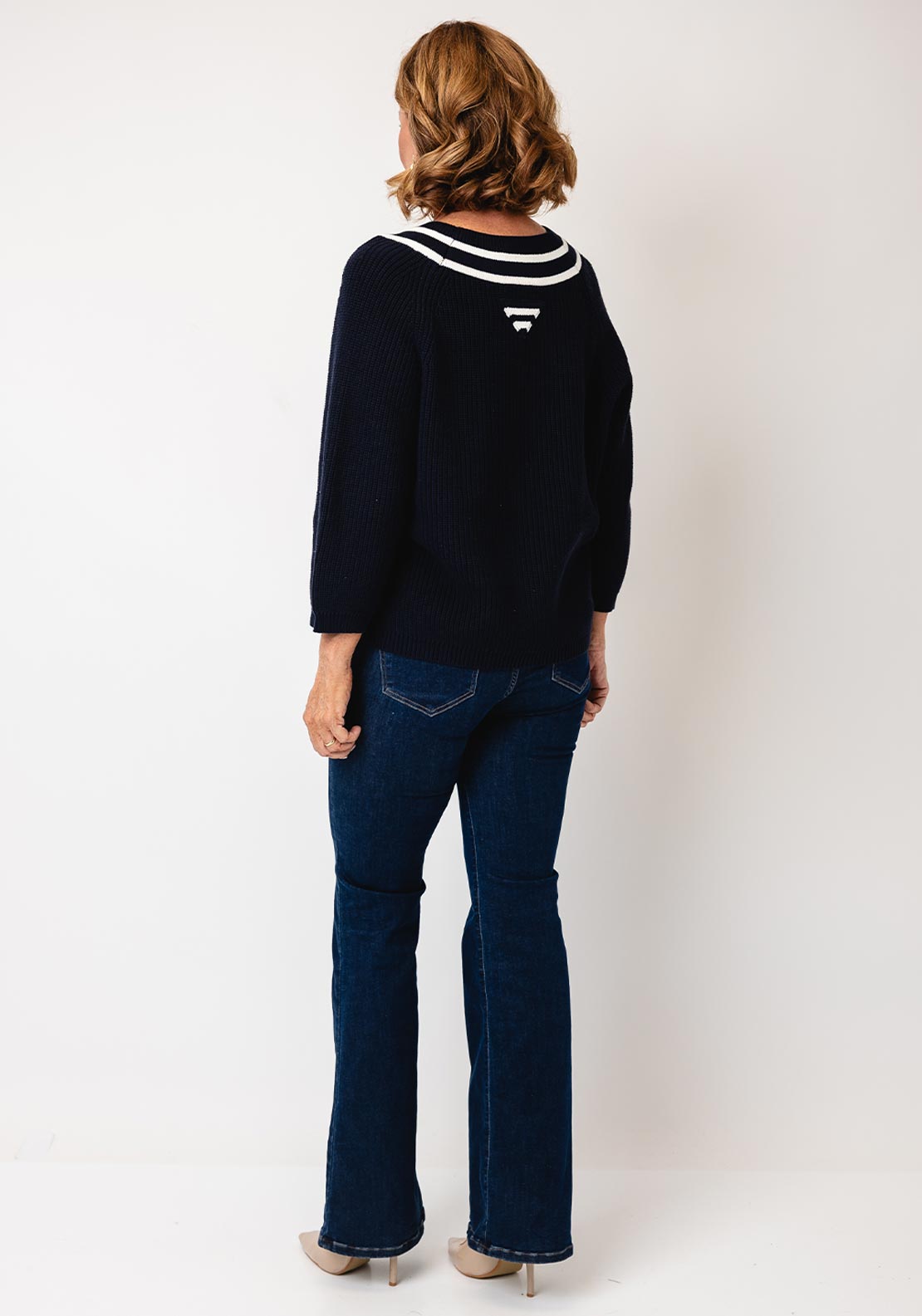 Oui Chunky Knit V-Neck Jumper, Navy