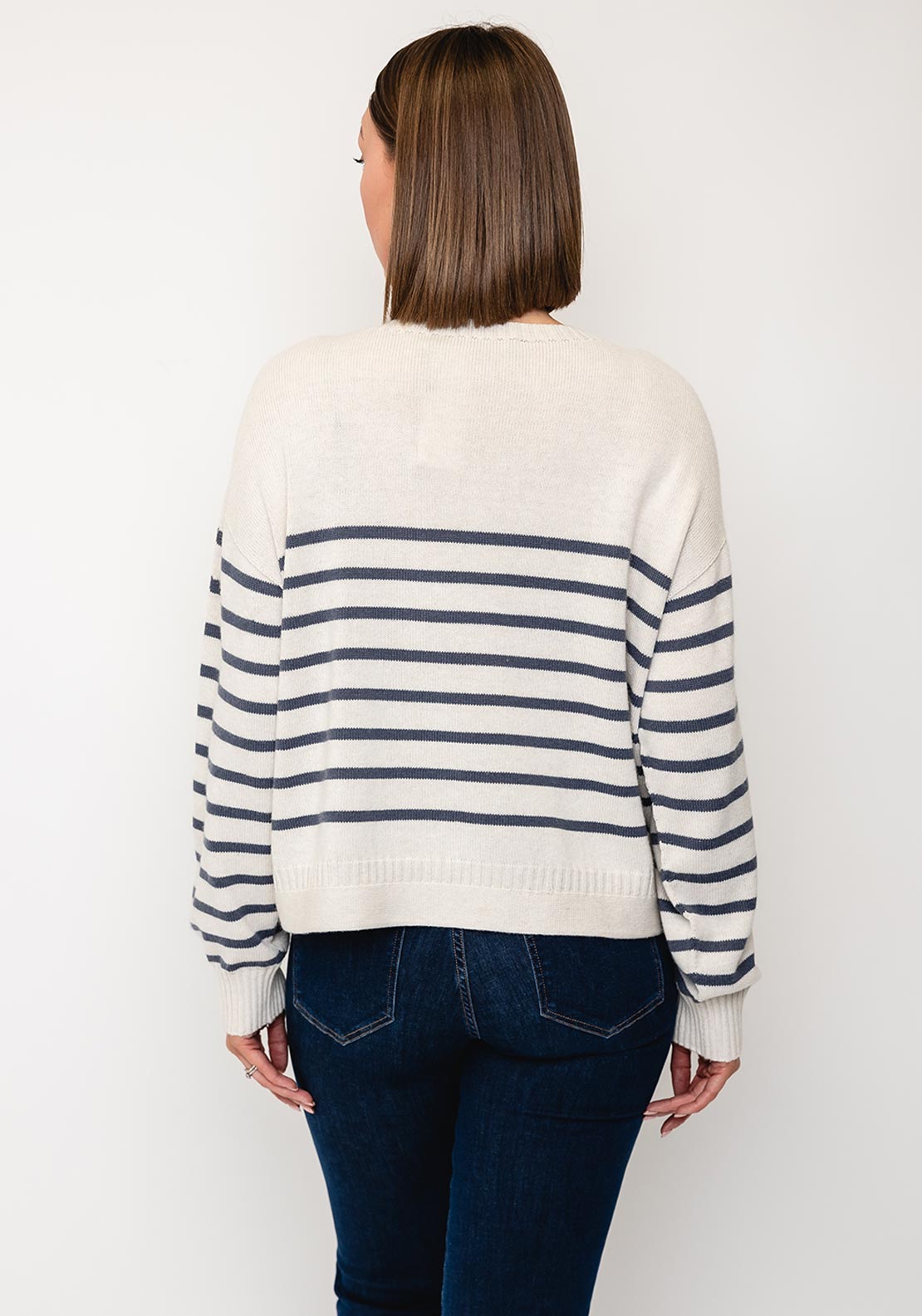 Oui Knitted Striped Jumper, Cream