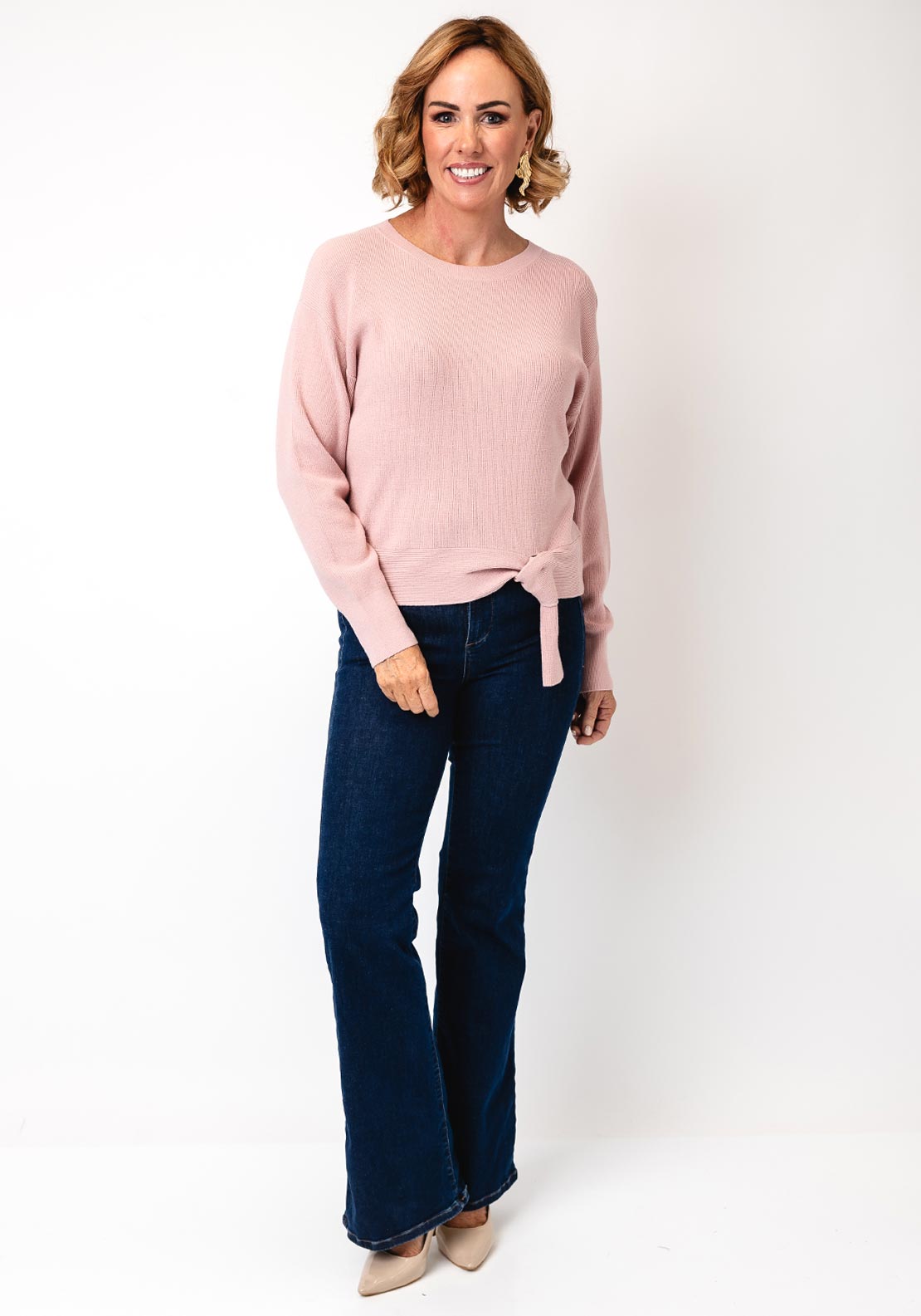 Oui Bow Detail Crew Neck Jumper, Pink