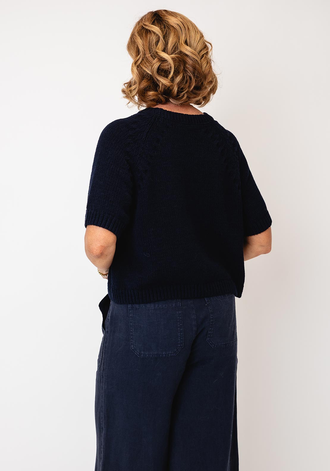 Oui Cropped Sleeve Knitted Jumper, Navy