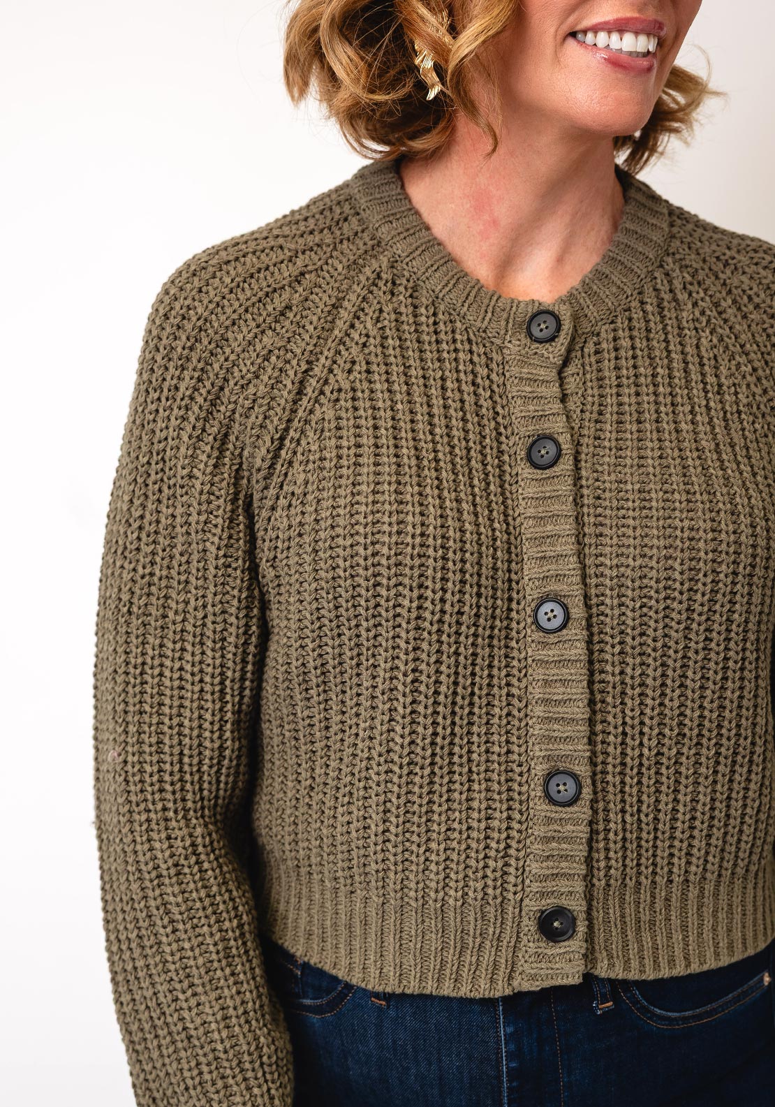 Oui Knitted Button Up Cardigan, Green