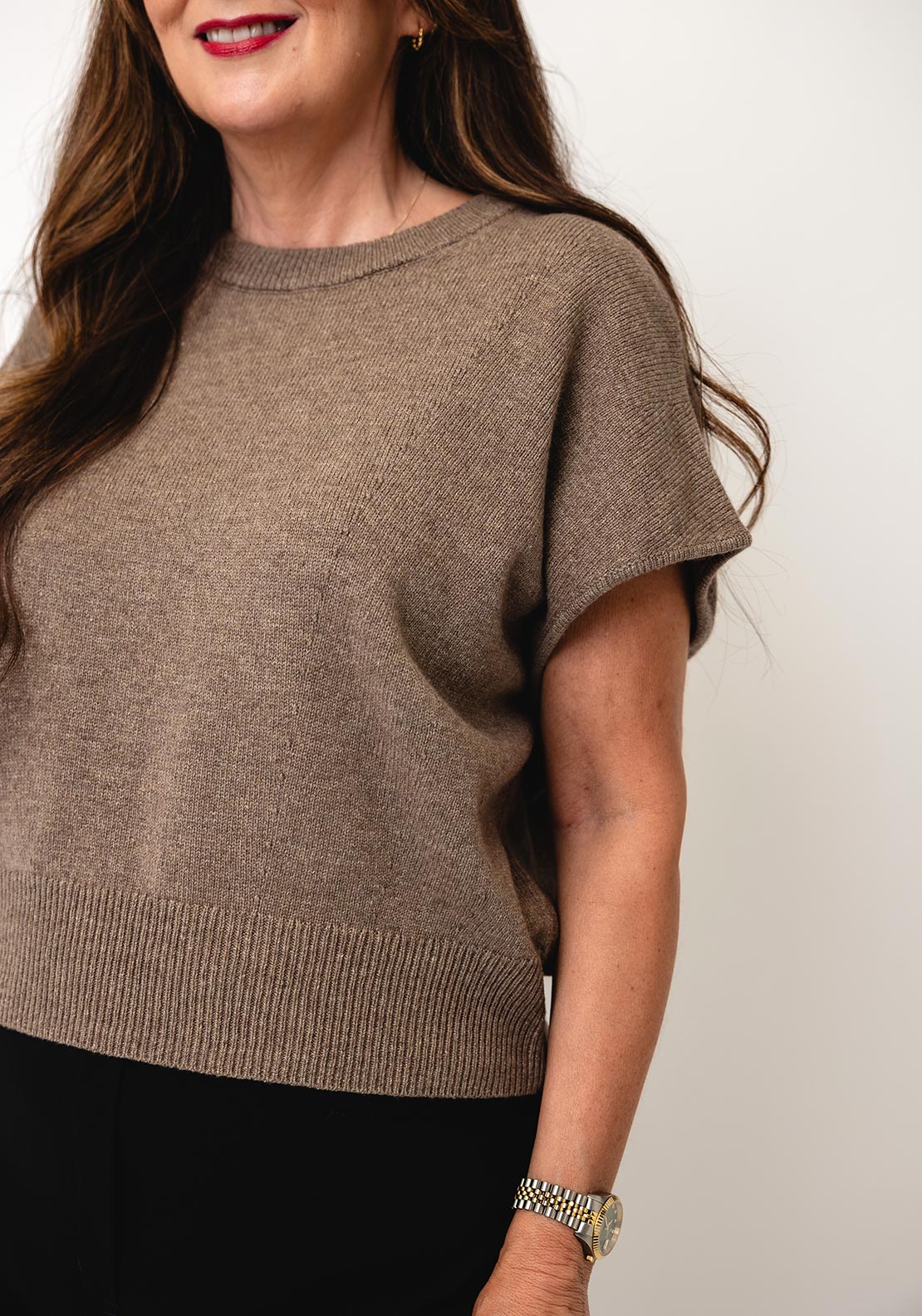 Oui Knitted Sleeveless Vest, Beige